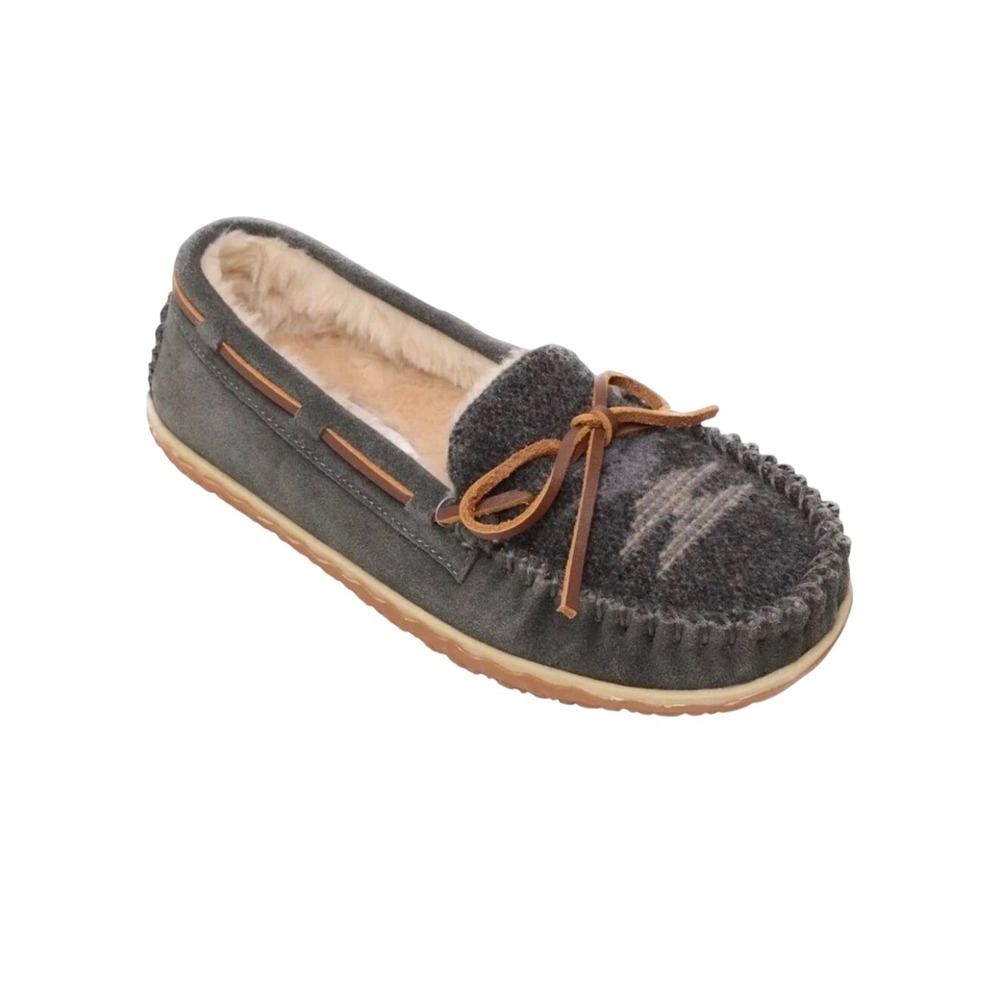 Minnetonka Women's Tilia Moccasin Slippers, Leather and Wool. Size 9